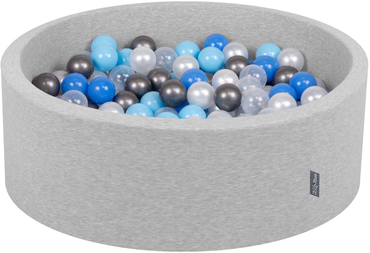 KiddyMoon ballenbad 90x30cm - 300 ballen ∅ 7cm ballenbad met kleurrijke ballen voor babys kinderen rond - lichtgrijs:parelmoer/blauw/babyblauw/transparant/zilver