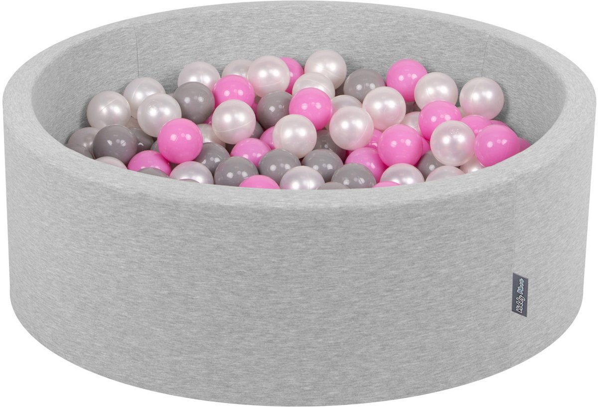 KiddyMoon ballenbad 90x30cm - 300 ballen ∅ 7cm ballenbad met kleurrijke ballen voor babys kinderen rond - lichtgrijs:pearl/grijs/roze