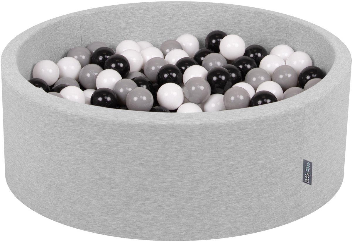 KiddyMoon ballenbad 90x30cm - 300 ballen ∅ 7cm ballenbad met kleurrijke ballen voor babys kinderen rond - lichtgrijs:wit/zwart/grijs
