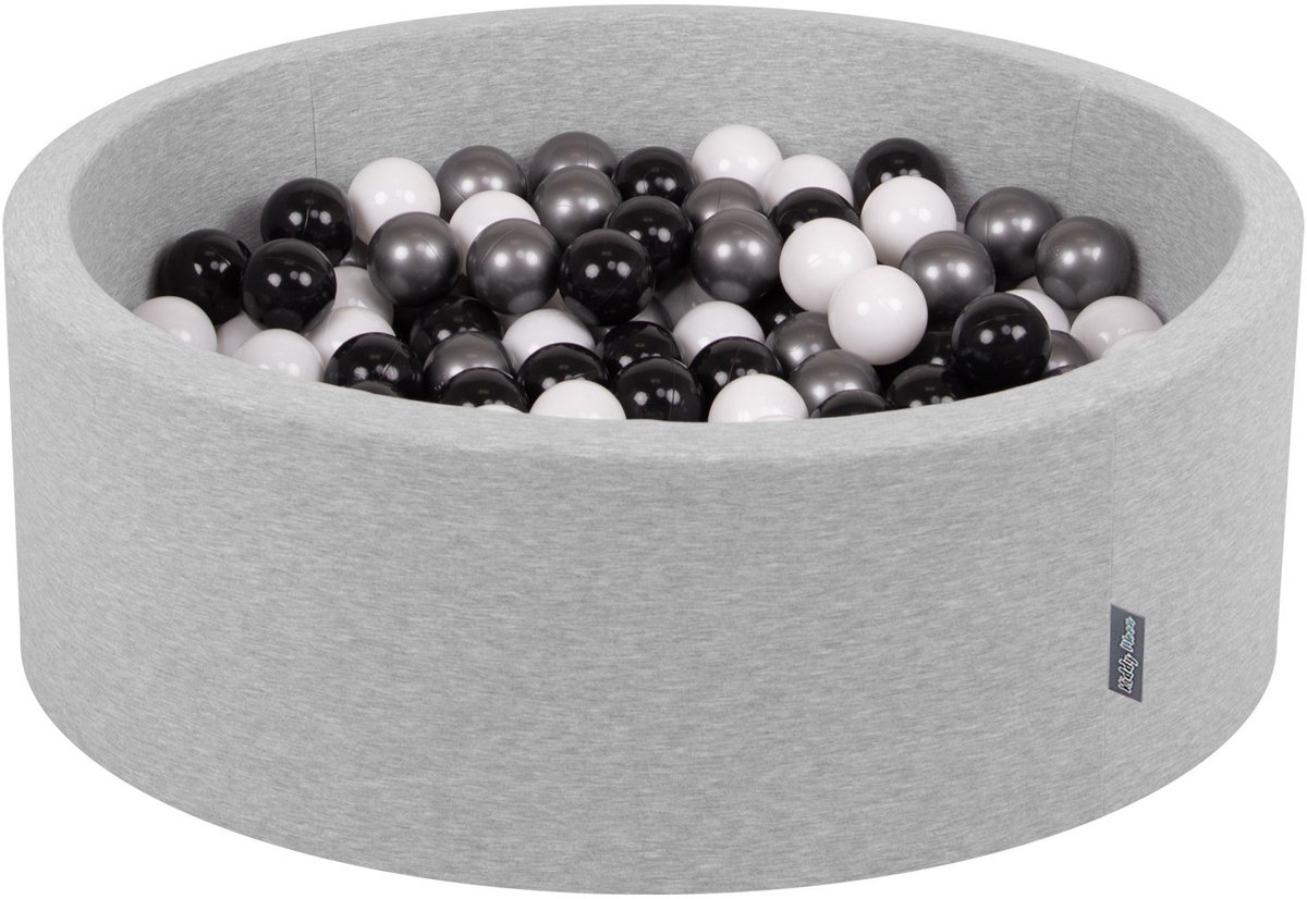 KiddyMoon ballenbad 90x30cm - 300 ballen ∅ 7cm ballenbad met kleurrijke ballen voor babys kinderen rond - lichtgrijs:wit/zwart/zilver
