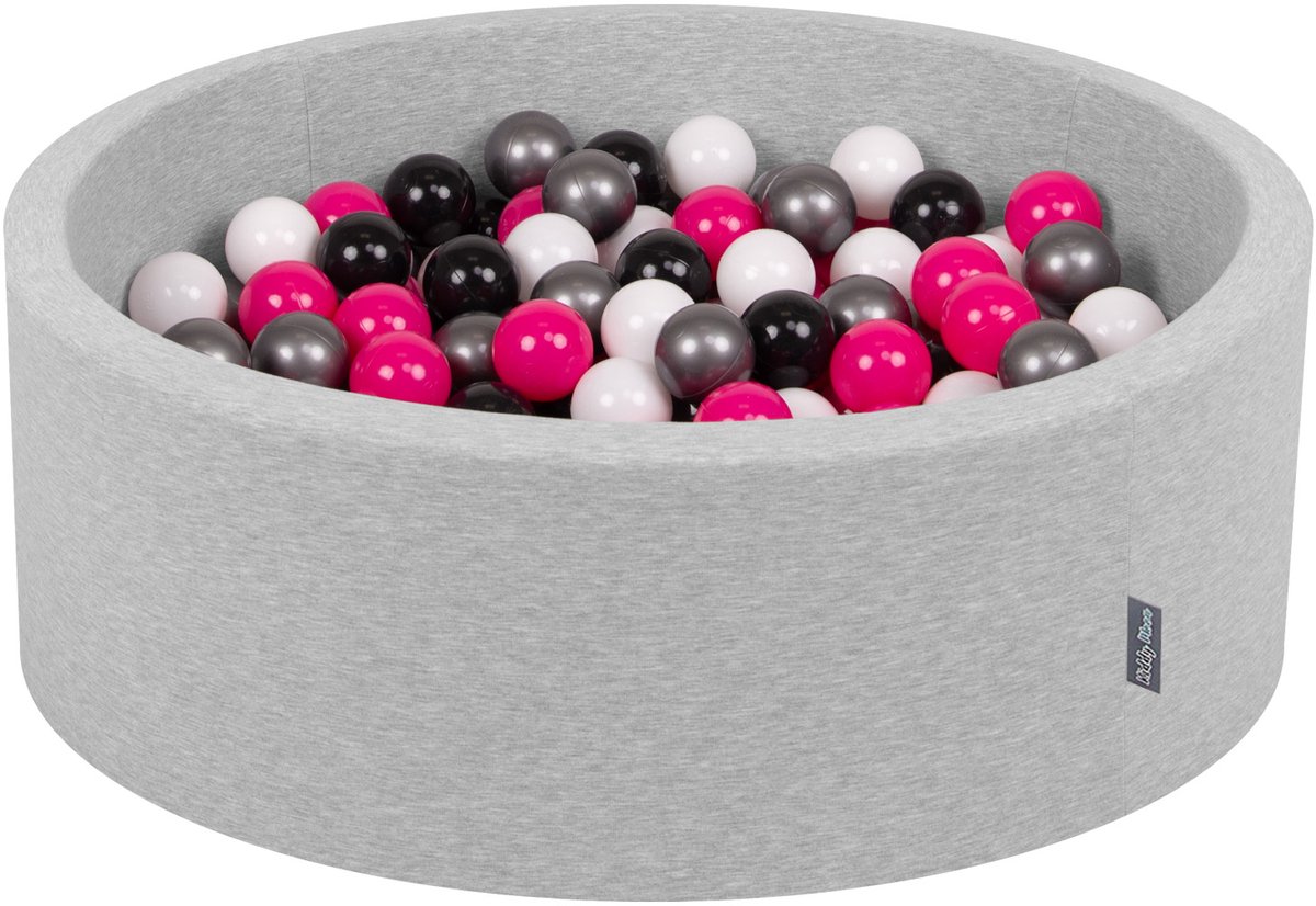 KiddyMoon ballenbad 90x30cm - 300 ballen ∅ 7cm ballenbad met kleurrijke ballen voor babys kinderen rond - lichtgrijs:wit/zwart/zilver/roze