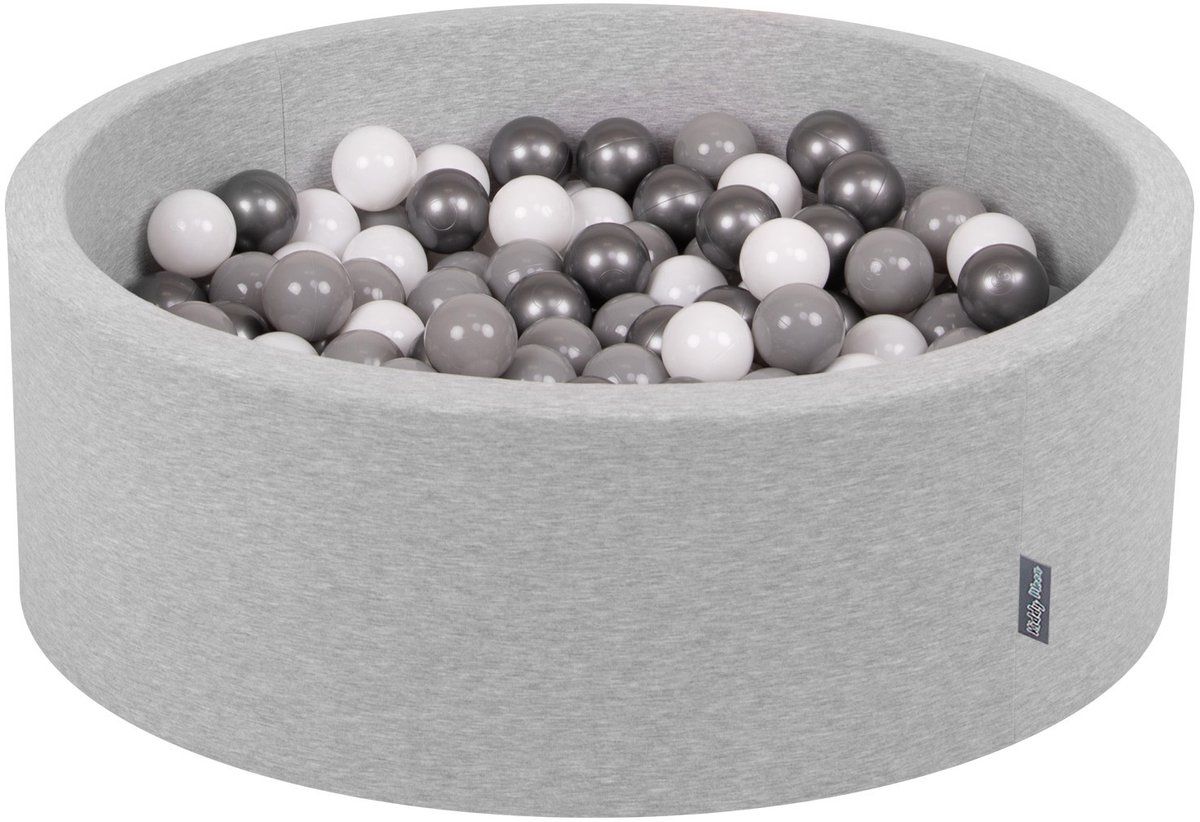 KiddyMoon ballenbad 90x30cm - 300 ballen ∅ 7cm ballenbad met kleurrijke ballen voor jonge babys kinderen rond - lichtgrijs:wit/grijs/zilver