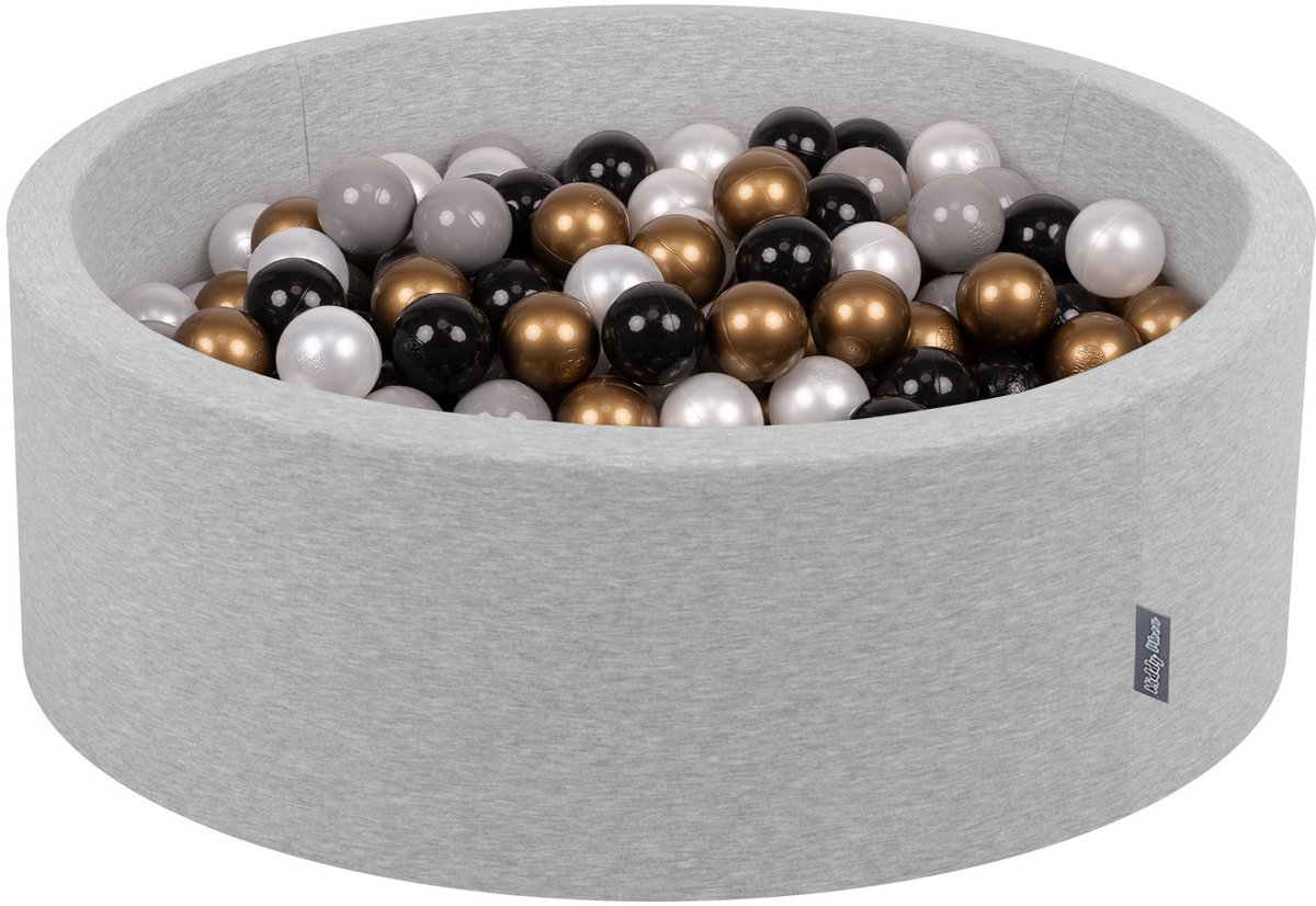 KiddyMoon ballenbad 90x30cm/300 ballen ballenbad met kleurrijke ballen voor babys kinderen rond, lichtgrijs:zwart/parel/geel/grijs