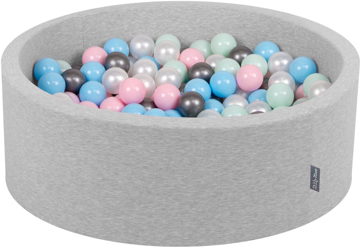   ballenbad 90x30cm/300 ballen ∅ 7cm ballenbad met kleurrijke ballen voor babys kinderen rond, lichtgrijs:parel/roze/babyblauw/minze/zilver