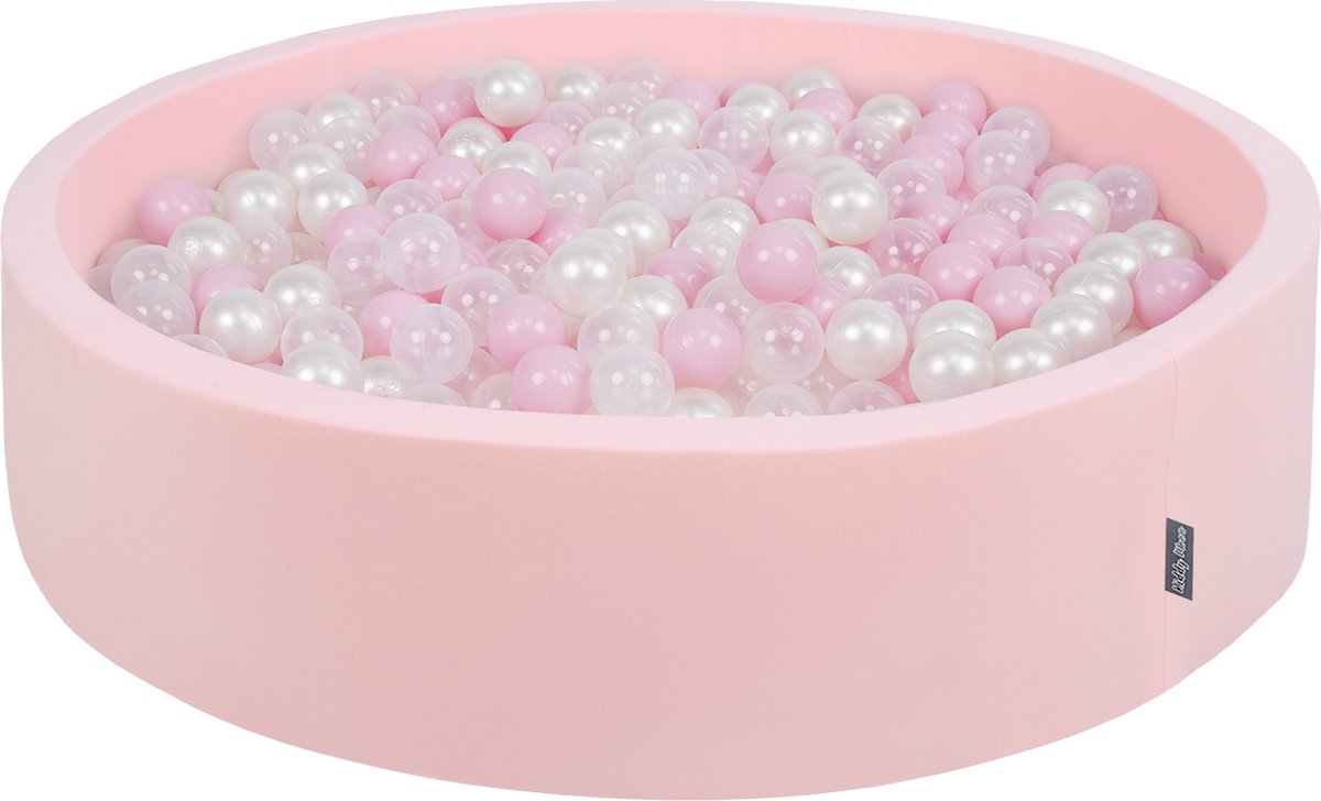 KiddyMoon rond ballenbad ballenbad 120x30cm/200 ballen ∅ 7cm ballenbakken kleurrijke ballen voor babys speelbad peuters, made in the eu, roze:poederroze-peer-transparant