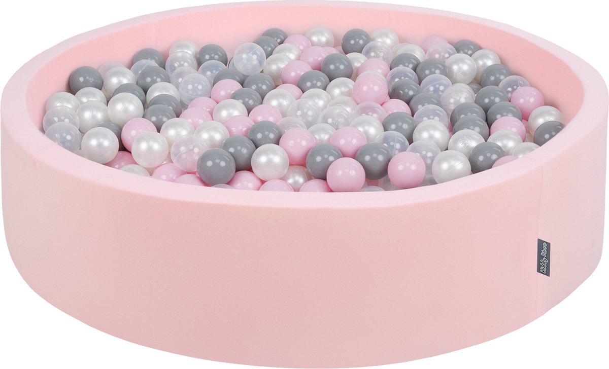 KiddyMoon rond ballenbad ballenbad 120x30cm/600 ballen ∅ 7cm ballenbakken kleurrijke ballen voor babys spelen zwembad peuters, made in the eu, roze:pearl-grijs-tansparent-powder-pink