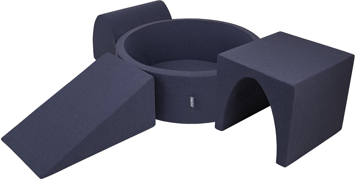 KiddyMoon schuimspeelplaats met rond ballenbad (200 ballen) ballenbakken voor babys speelbad hindernisbanen, made in the eu, donkerblauw:lichtgroen/oranje/turquoise/blauw/geel