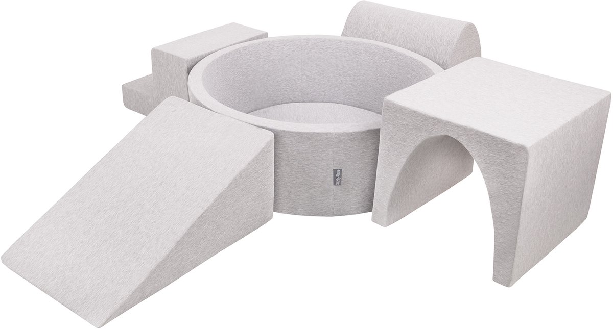 KiddyMoon schuimspeelplaats met rond ballenbad (200 ballen) ballenbakken voor babys speelbad hindernisbanen, made in the eu, lichtgrijs:grijs/wit/turquoise