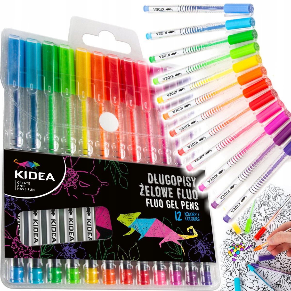 Kidea Gelpens Set - 12 fluorescerende kleuren in folie Etiui