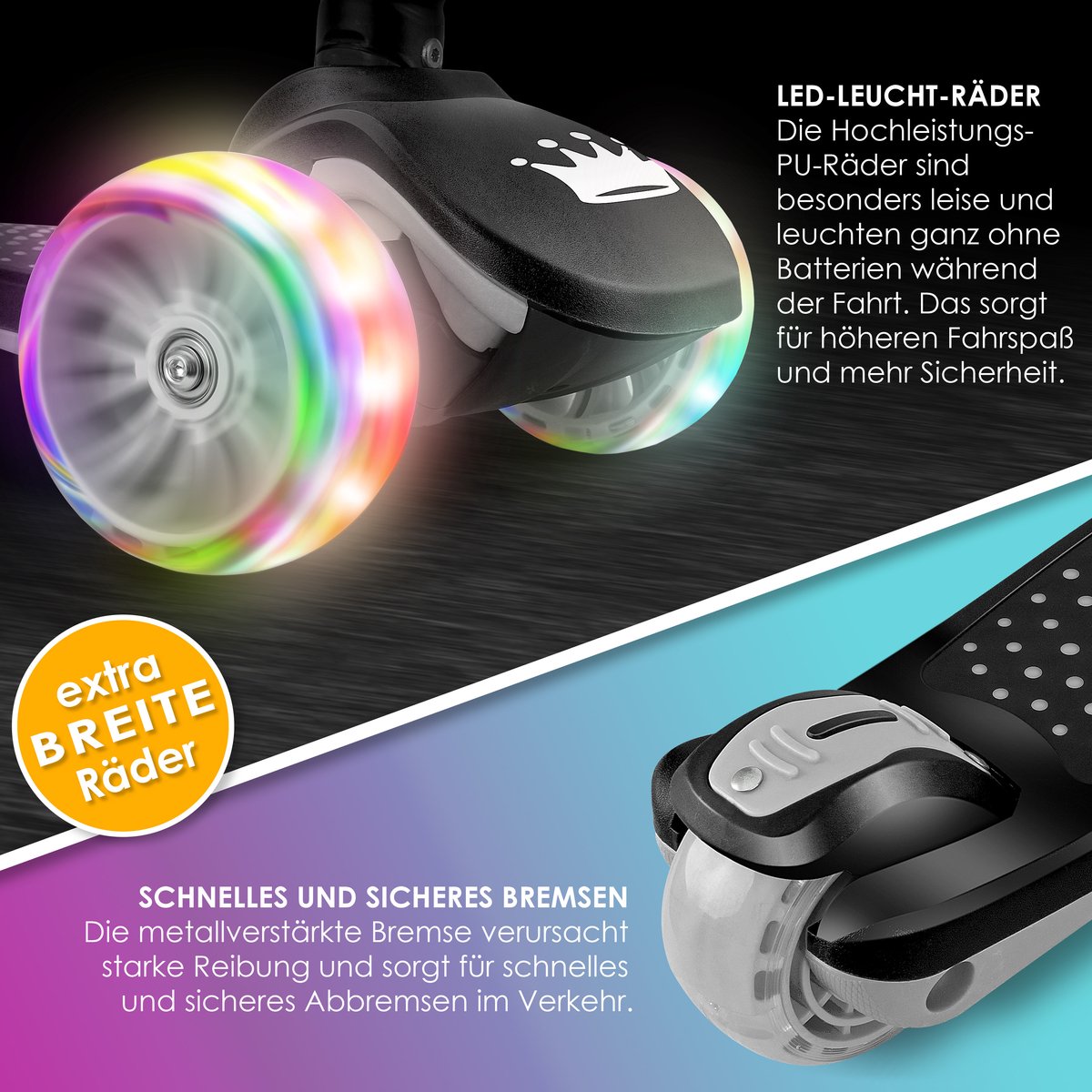 KIDIZ® Kinderstep - 3 wielen Step - Scooter - Kinderscooter X-Pro2 met PU LED oplichtende wielen Opvouwbaar pedaal Kinderstepjes in hoogte verstelbare City Scooter voor jongens en meisjes 3-12 jaar - Zwart