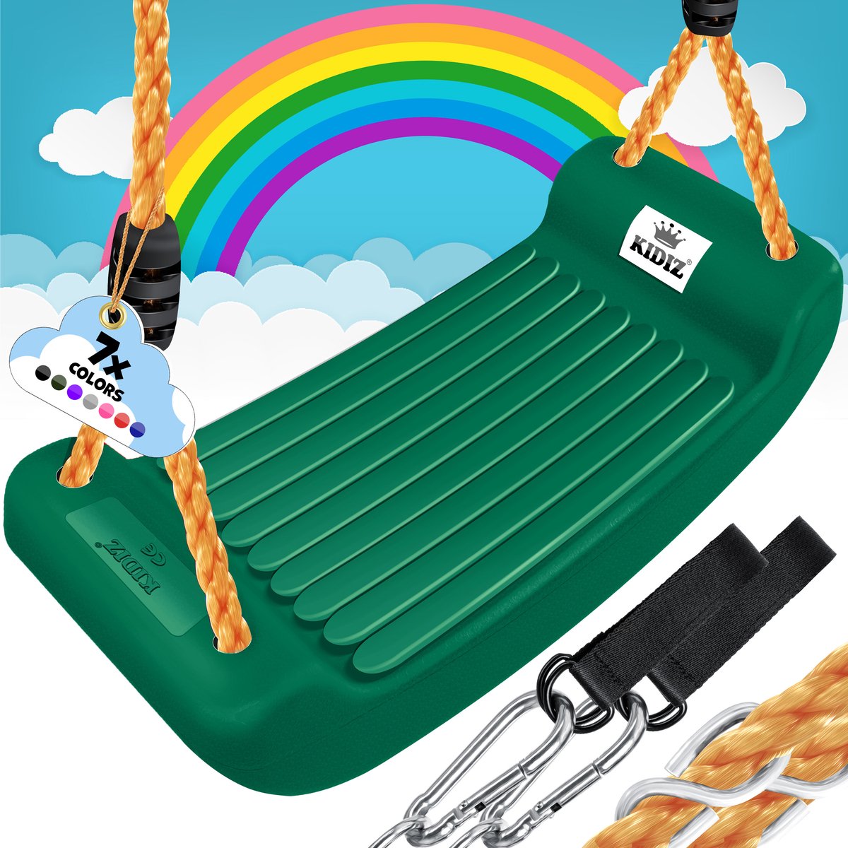 KIDIZ® Schommel Kinderschommel Set - Incl. Accessoires Schommelzitje PP-Touwen Schommelplank Tuin Buiten Binnenschommel voor kinderen om op te schommelen Plastic Hoogte Verstelbaar Antislip - Groen