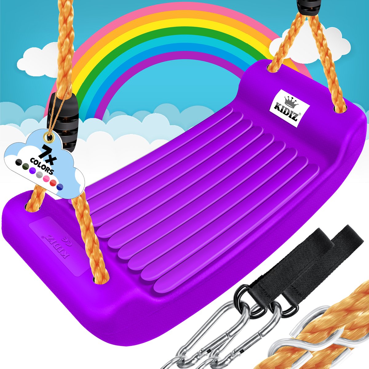 KIDIZ® Schommel Kinderschommel Set - Incl. Accessoires Schommelzitje PP-Touwen Schommelplank Tuin Buiten Binnenschommel voor kinderen om op te schommelen Plastic Hoogte Verstelbaar Antislip - Purper