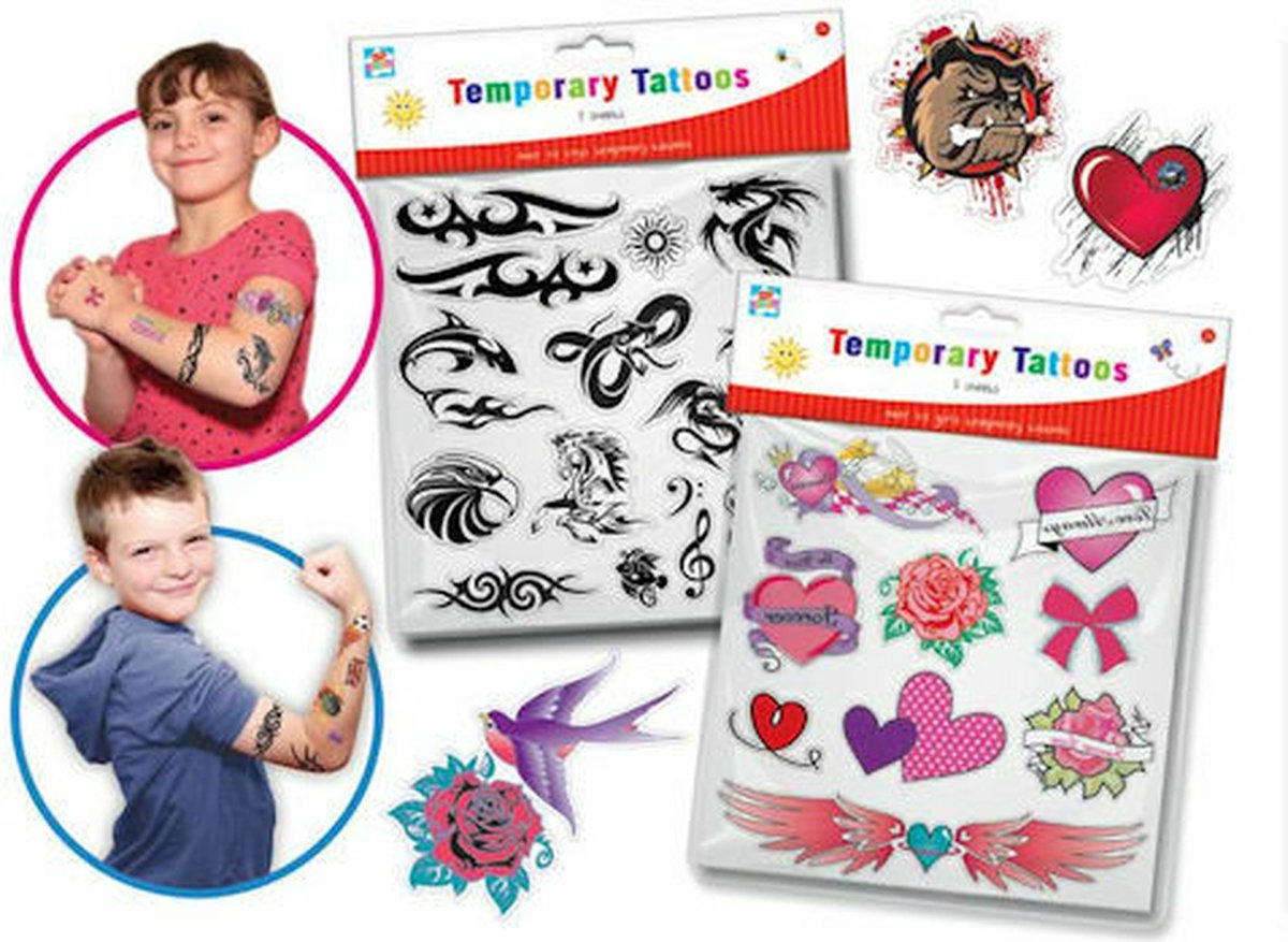 Tattoos Meisjes/Jongens -Neptattoos - Kinderen - Plaktattoo - Decoratie - Verjaardag - Cadeau - Feestje - 40 stuks - 5 vellen