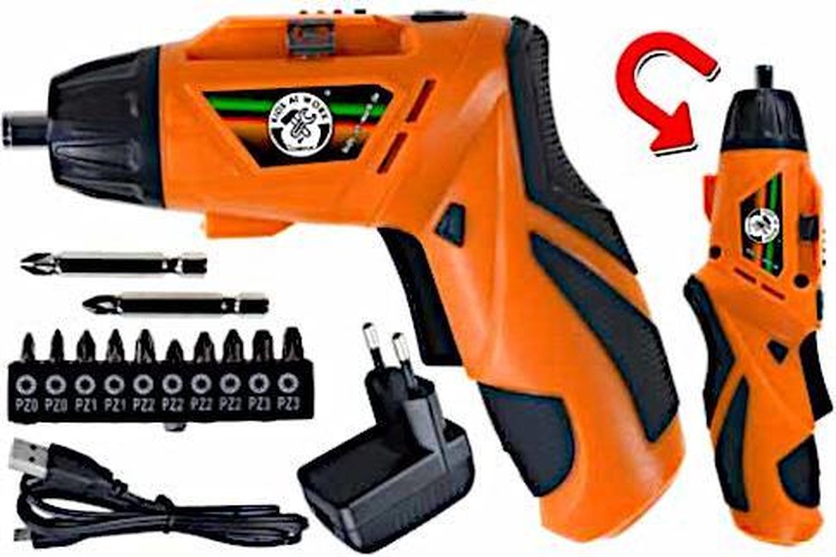 Kids At Work Accuschroevendraaier Junior Oranje/zwart 6-delig