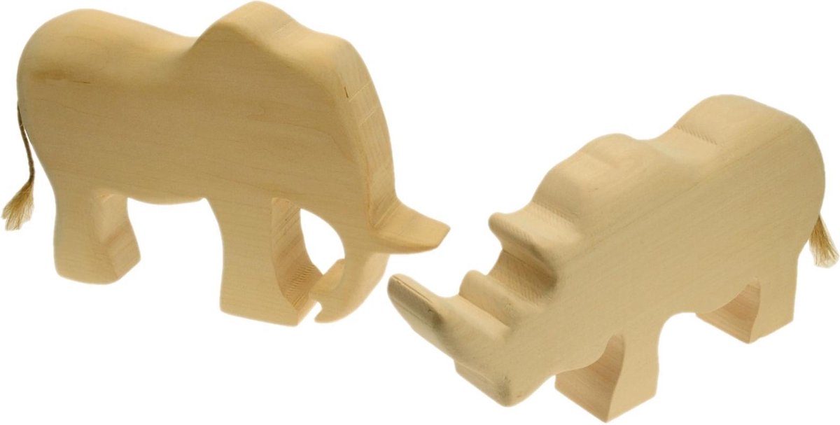 Kids At Work Olifant, Neushoorn En Giraffe Houtsnijwerk Groot