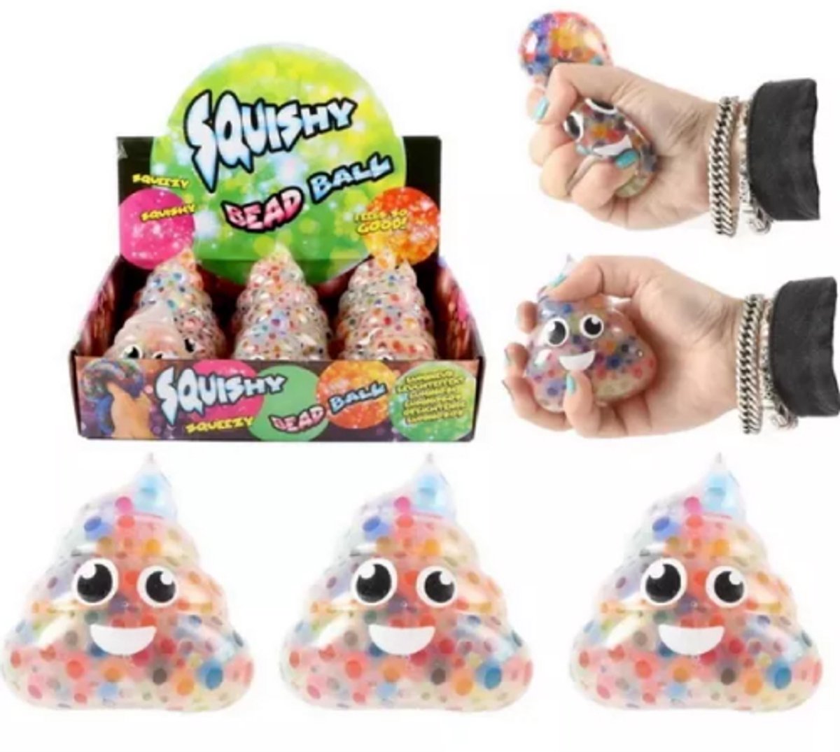 12 Squeeze poo met colorful beads