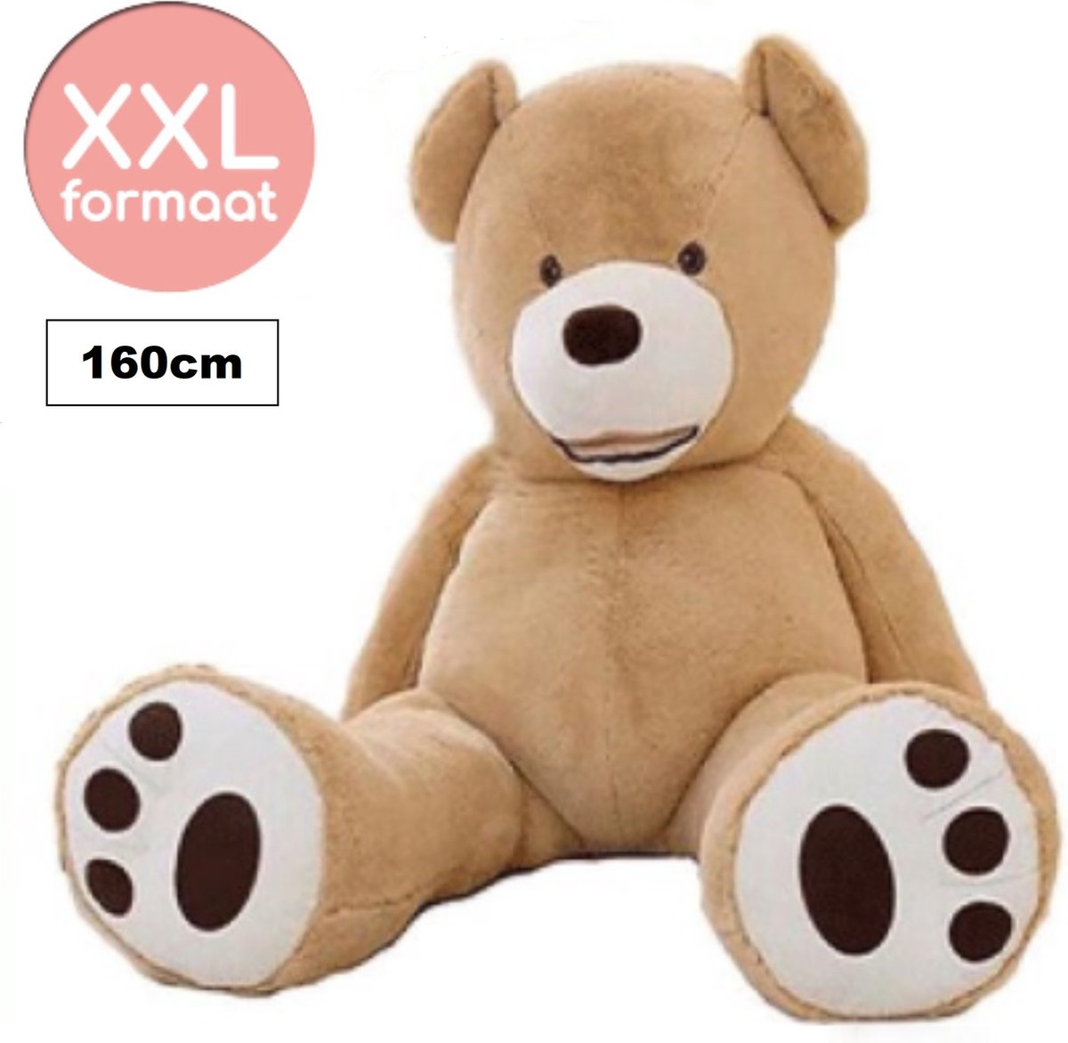 Grote Knuffelbeer XXL 160cm lichtbruin - XXL Mega Teddybeer 160cm - Beer Knuffel 160 cm - Grote Reuze Pluche Knuffelbeer 