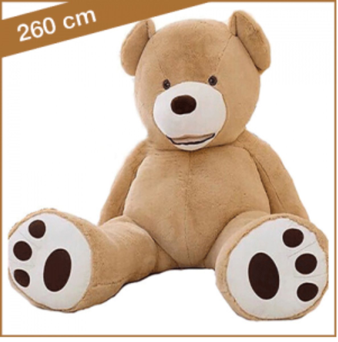 Grote Knuffelbeer XXL 260cm lichtbruin - XXL Mega Teddybeer 260cm - Beer Knuffel 260 cm - Grote Reuze Pluche Knuffelbeer 