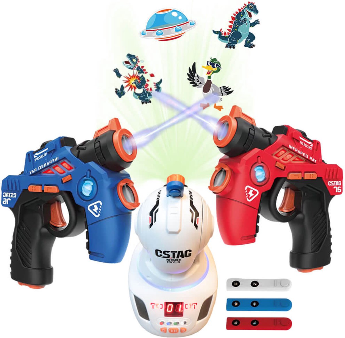 Projectiespel - 2 Mini laserguns + lasergame projector - Lasergame set met projector voor binnen