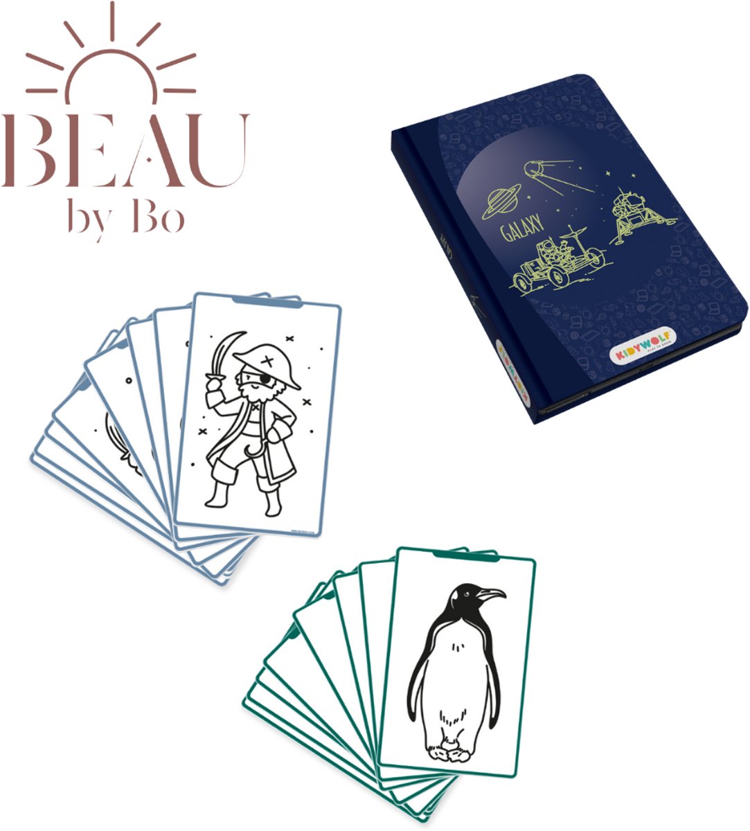 BEAU by Bo Kidywolf Kidydraw Mini Tekenboek met LCD-scherm Galaxy + Refill Dieren & Oceanen en Piraten