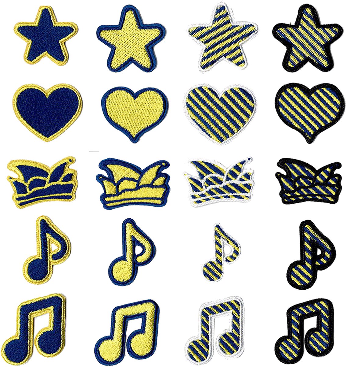 Striepersgat - Knollevretersgat - Pinnekleuversgat - Geel Blauw - Set 20 stuks - Emblemen Brabant - Opstrijk Embleem / Patch - Carnaval - Carnavals Emblemen - Carnavals Embleem