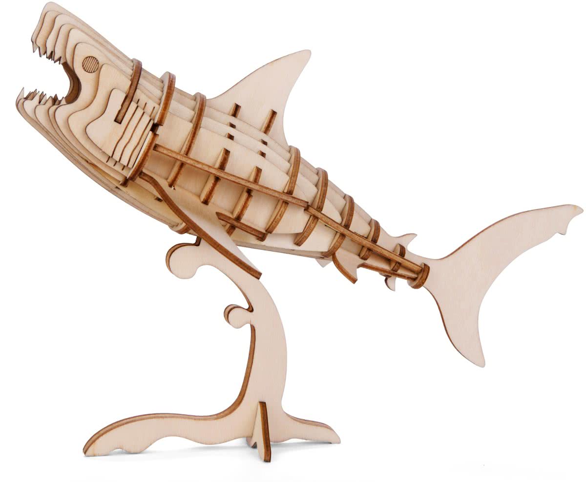 Houten 3D Puzzel Haai – Topkwaliteit(!) Hobby Modelbouw Technisch Speelgoed Bouwpakket Hout Zelfbouw Pakket Houtpuzzel Vis Balsahout
