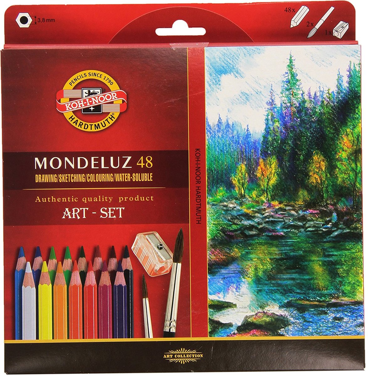 AquarelpotlodMondeluz Artset 3713, 48 kleuren, 2 penselen + puntenslijper