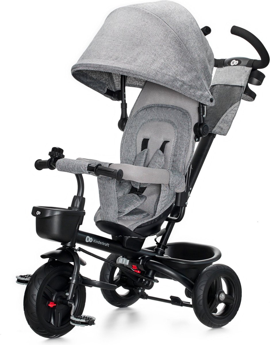 Kinderkraft AVEO   - Voor 9 Maanden tot 5 Jaar - Draaibare Zitting, Verstelbare Duwstang, Lekvrije Wielen en Veiligheidsgordels - Grijs