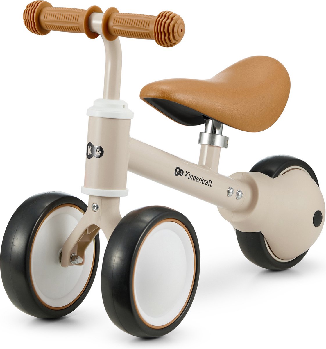 Kinderkraft CUTIE Driewieler Loopfiets – Vanaf 1 jaar – Lichtgewicht 1,8 kg – Verstelbaar Zadel – EVA Wielen – Antislip Handgrepen – Beige