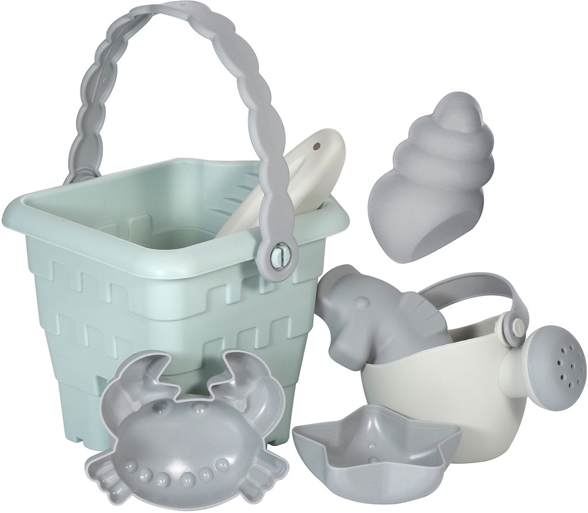 Kindsgut zandbakspeelgoed set – emmer, gieter, schepje & vormpjes – zandbak – thema Tilda