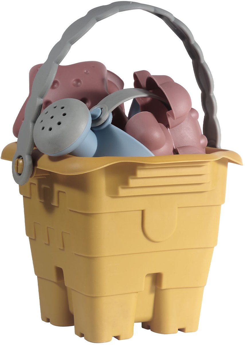 Kindsgut zandbakspeelgoed set – emmer, gieter, schepje & vormpjes – zandbak – thema Toni