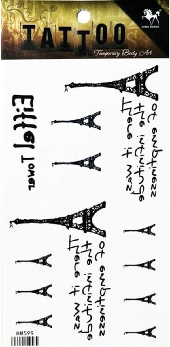King Horse - Temporary / Tijdelijke Unieke Waterproof Tattoo - Eiffeltoren / Tekst - Volwassenen - Unisex - Casual Feest