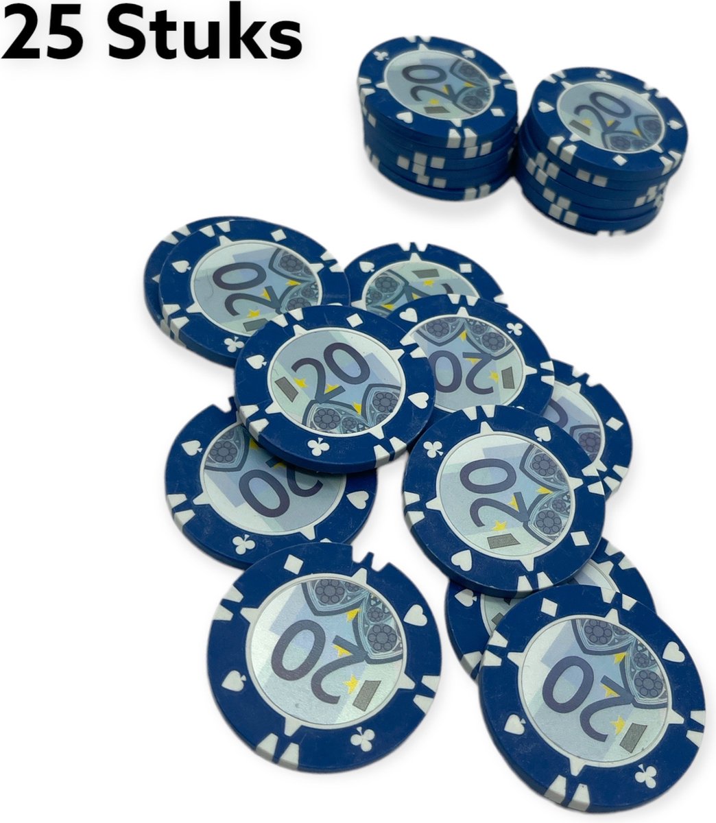Kinky Pleasure Poker Chips €20 Euro 25 Stuks Blauw MP027-003