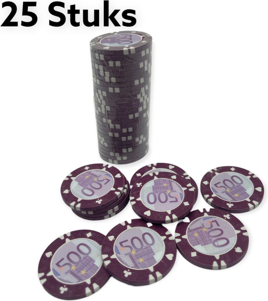 Kinky Pleasure Poker Chips €500 Euro 25 Stuks Paars