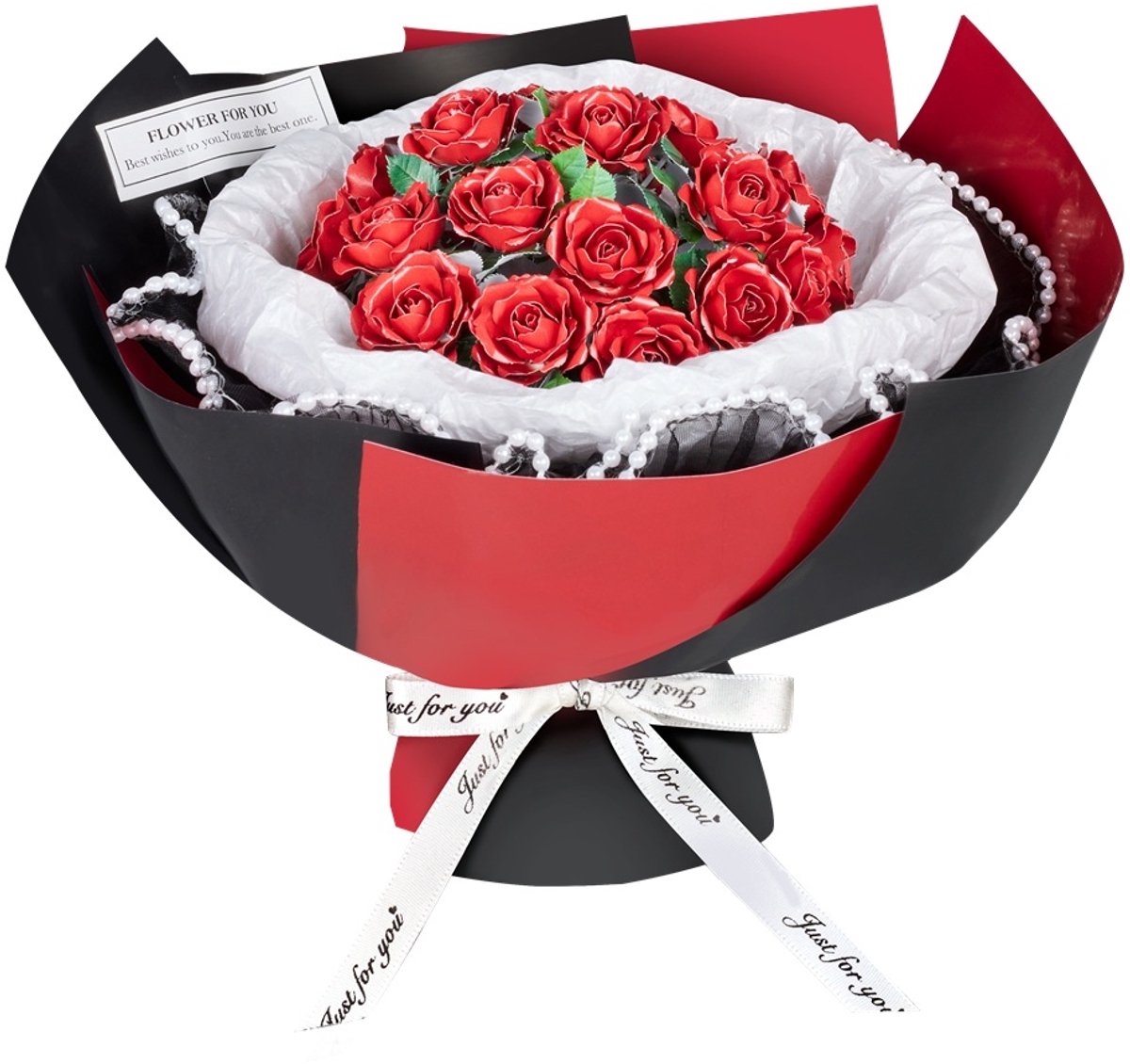 Bouwpakket 3D Model DIY Boeket Rode Rozen- gekleurd- metaal