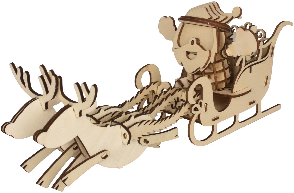 Bouwpakket DIY Kerstman in Arreslee van hout