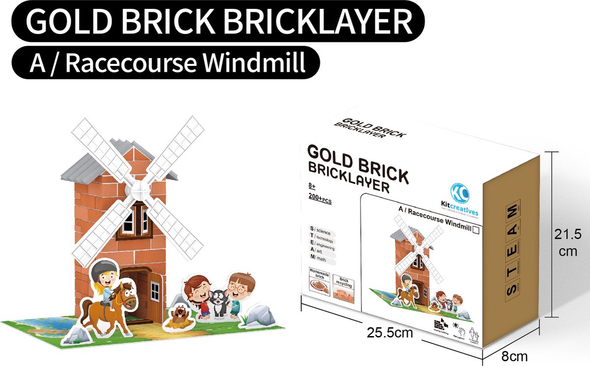 Bouwpakket STEAM DIY Windmolen- Steen- zelf steentjes maken en bouwen