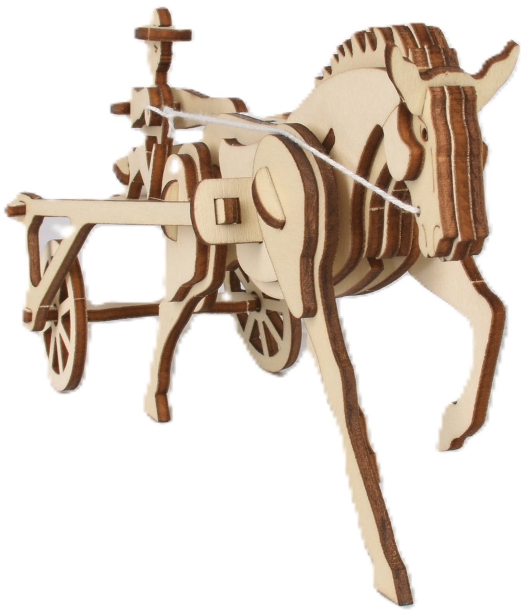 Houten bouwpakket 3D DIY Paard met Sulky