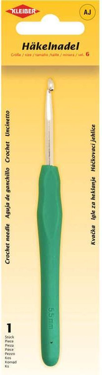 Haaknaald maat 5,5 met kunststofhandvat, groen