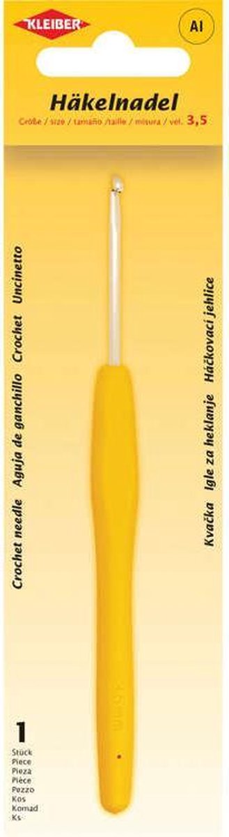 Haaknaald met kunststof handvat, dikte 3,5, geel