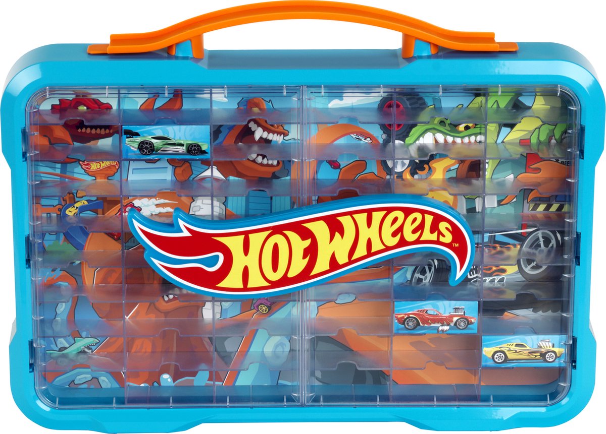 Klein Toys Hot Wheels - verzamelkoffer - vitrine - geschikt voor 54 autos - blauw oranje