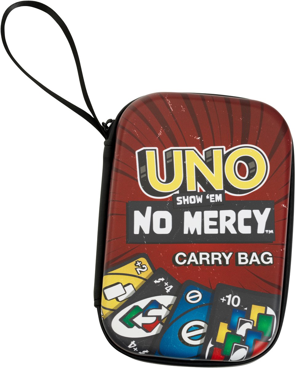 Theo Klein UNO-draagtas Show them no mercy - UNO-kaarten niet inbegrepen - rood geel