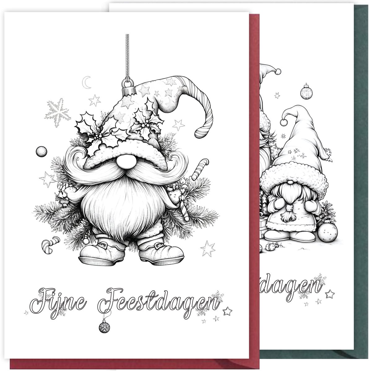 KleurLab® - Luxe Kerstkaarten om zelf in te kleuren - Set van 8 - met Envelop - 15×21 cm - Kerstmis Inkleur kaarten - Luxe Wenskaarten Inkleurbaar - Kleur Kerstkaarten ✦ Kerst cadeau ✦