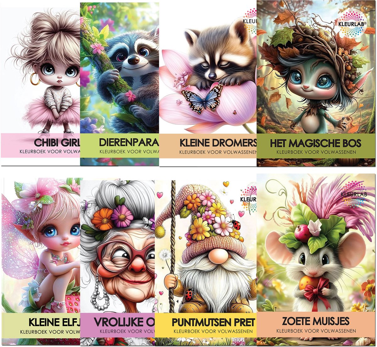 KleurLab® – Fantasy Kleurboeken Set – 8 Luxe Kleurboeken voor Volwassenen – Fantasy, Natuur & Magie – 320 Unieke A4 Kleurplaten – Kleuren voor Creatieve Ontspanning – ✦ Cadeau set ✦