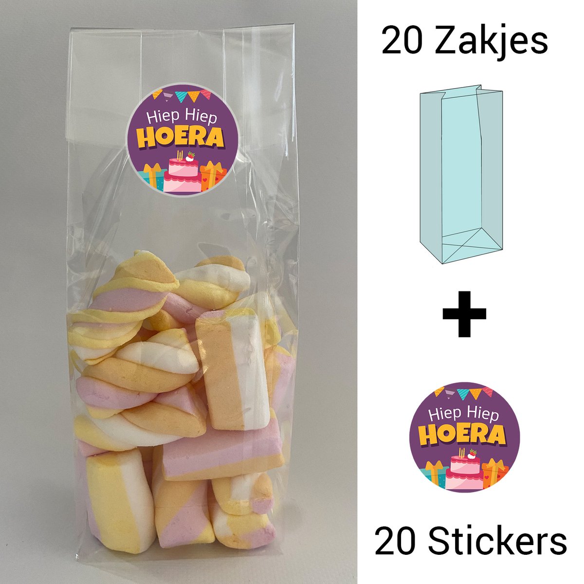 Uitdeelzakjes + sluitstickers - 40 pack (20 stickers & 20 zakjes) - cellofaanzakjes - Transparant - snoepzakjes - traktatie zakjes