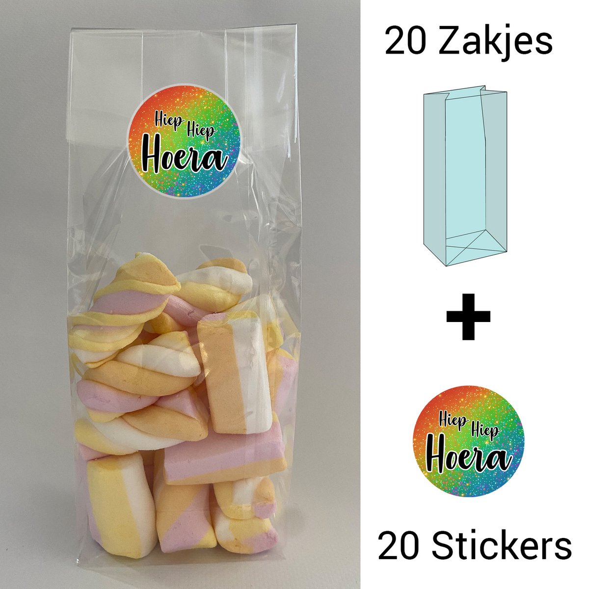 Uitdeelzakjes + sluitstickers - 40 pack (20 stickers & 20 zakjes) - cellofaanzakjes - Transparant - snoepzakjes - traktatie zakjes
