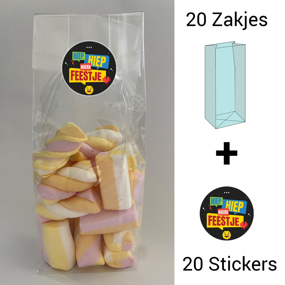 Uitdeelzakjes + sluitstickers - 40 pack (20 stickers & 20 zakjes) - cellofaanzakjes - Transparant - snoepzakjes - traktatie zakjes