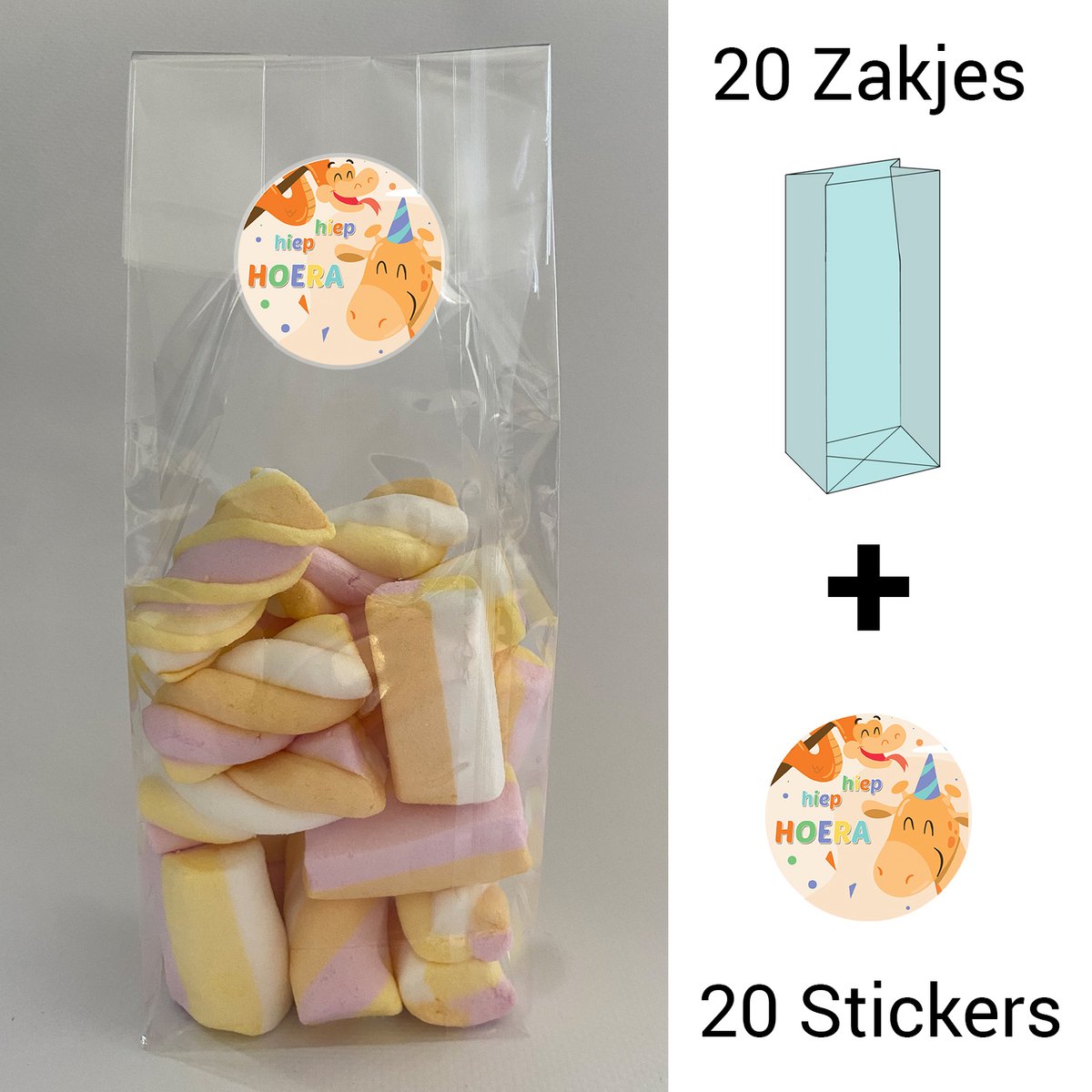 Uitdeelzakjes + sluitstickers - 40 pack (20 stickers & 20 zakjes) - cellofaanzakjes - Transparant - snoepzakjes - traktatie zakjes