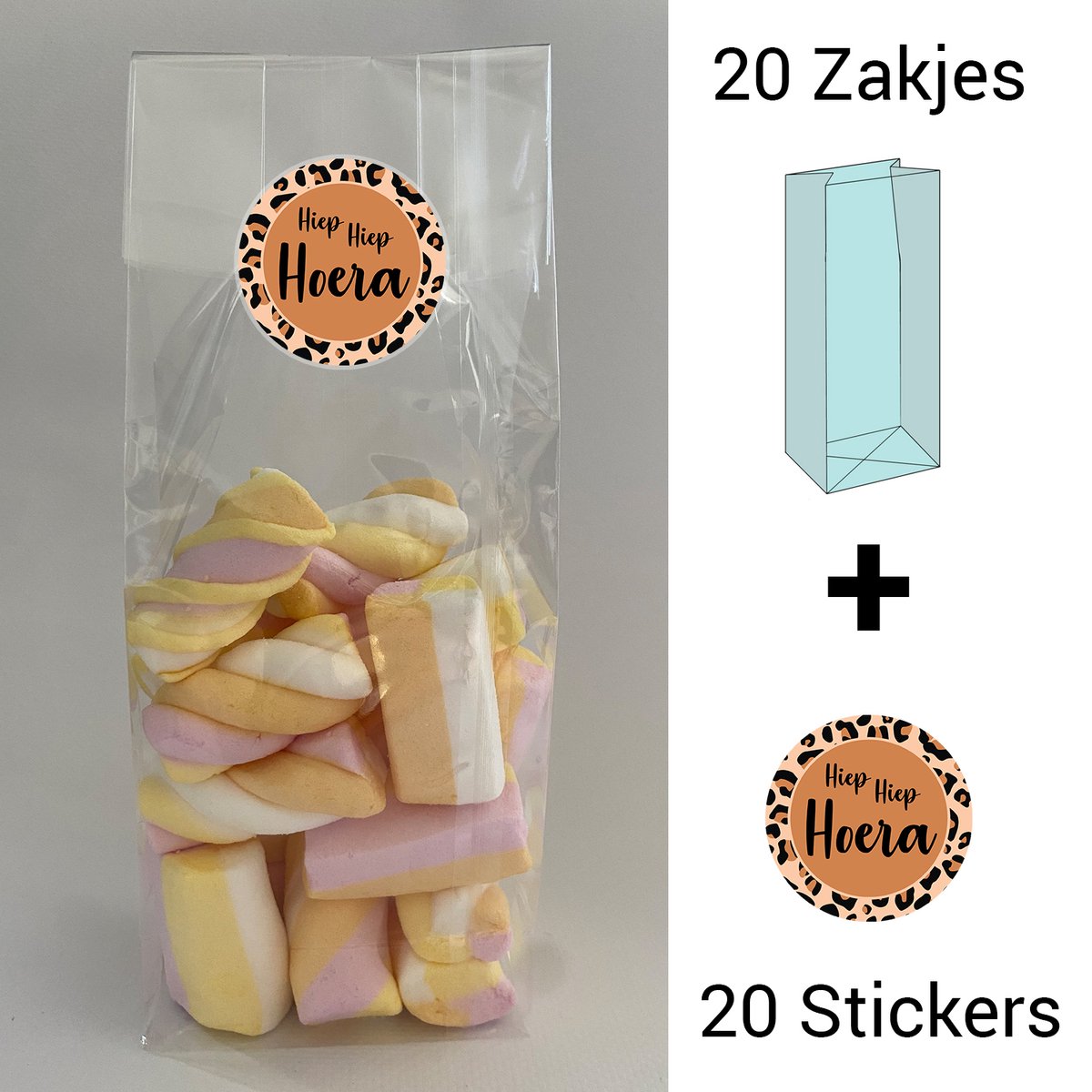 Uitdeelzakjes + sluitstickers - 40 pack (20 stickers & 20 zakjes) - cellofaanzakjes - Transparant - snoepzakjes - traktatie zakjes
