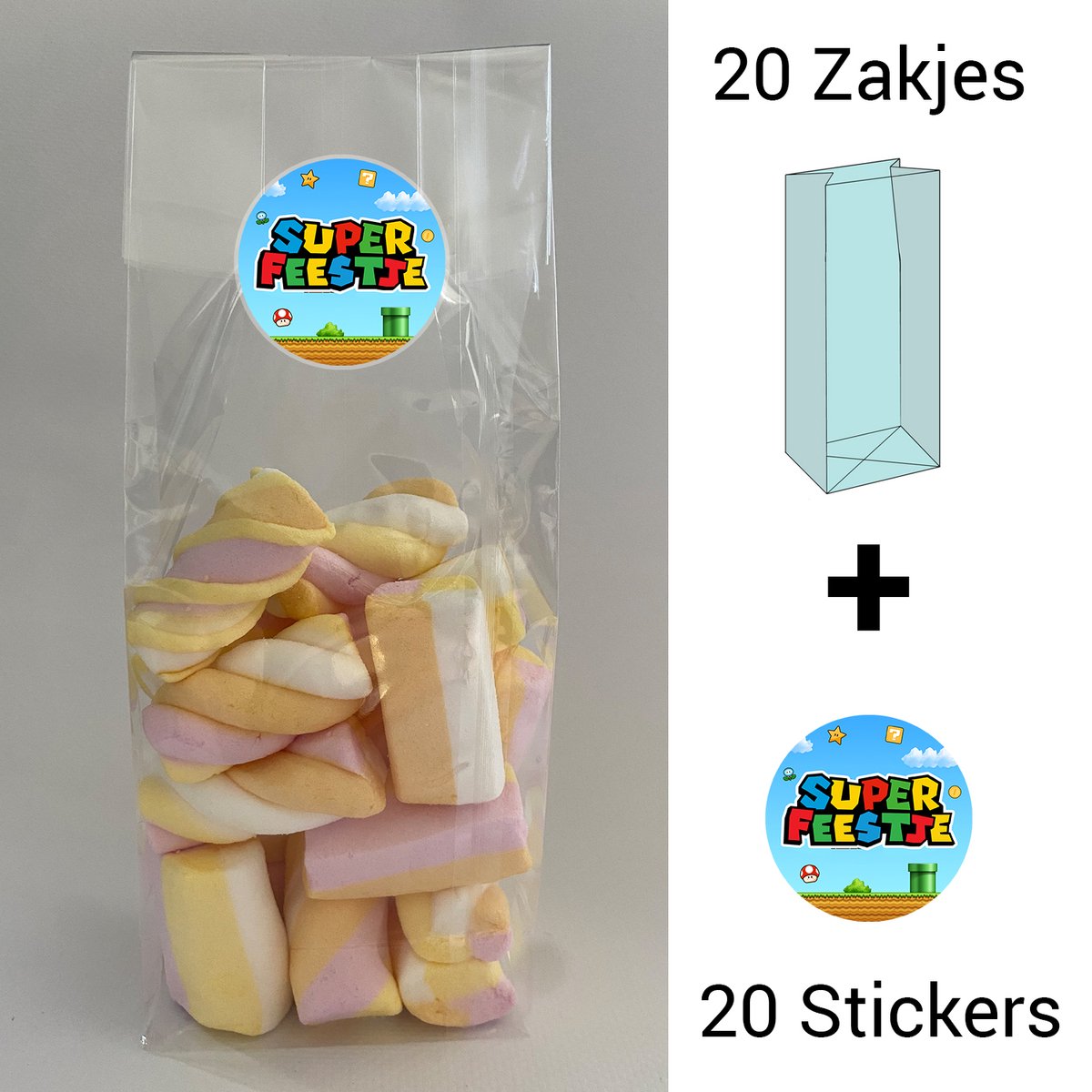 Uitdeelzakjes + sluitstickers - 40 pack (20 stickers & 20 zakjes) - cellofaanzakjes - Transparant - snoepzakjes - traktatie zakjes